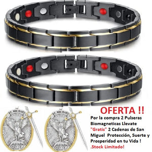 PULSERAS BIOMAGNÉTICA SALUDABLE PARA EL Y ELLA! DE REGALO UNA CADENA DE SAN MIGUEL!!