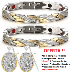 PULSERAS BIOMAGNÉTICA SALUDABLE PARA EL Y ELLA! DE REGALO UNA CADENA DE SAN MIGUEL!!