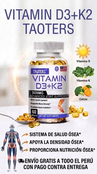 VITAMIN D3 + K2 TAOTER 3000MG Huesos Fuertes , articulaciones flexibles y una vida mas activa
