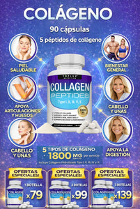 Collagen  Péptidos Toplux 1800 mg 90 Cápsulas - 5 Tipos de Colágeno en un solo Producto
