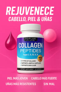 Collagen  Péptidos Toplux 1800 mg 90 Cápsulas - 5 Tipos de Colágeno en un solo Producto