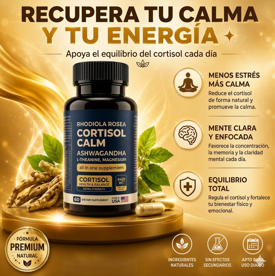 Cortisol Calm (Magneta) – Equilibrio Natural para el Estrés, Sueño y Energía-60 CAPSULAS