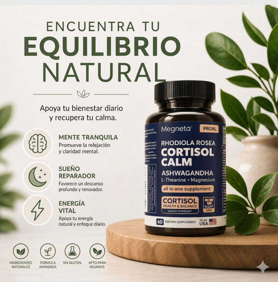 Cortisol Calm (Magneta) – Equilibrio Natural para el Estrés, Sueño y Energía-60 CAPSULAS