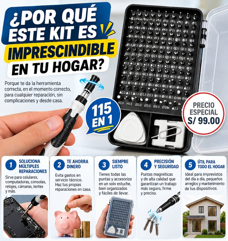 🛠️ KIT DE DESTORNILLADORES DE PRECISIÓN 115 EN 1