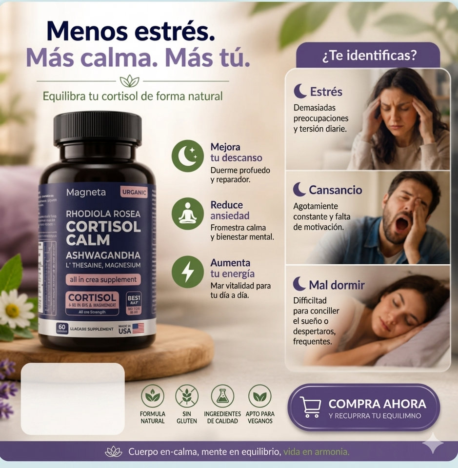 Cortisol Calm (Magneta) – Equilibrio Natural para el Estrés, Sueño y Energía-60 CAPSULAS