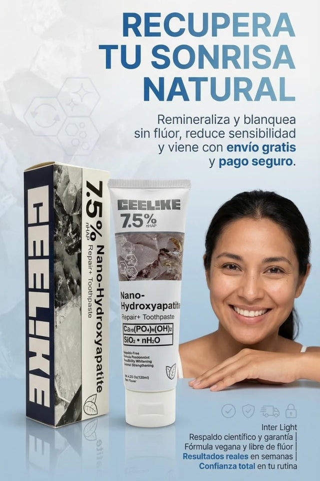 PASTA DENTAL REPARADORA CON HIDROXIAPATITA 7.5 % SIN FLUOR DE REPARACIÓN DE CARIES, REPARACIÓN DE ESMALTE, SALUD DE LAS ENCÍAS🦷