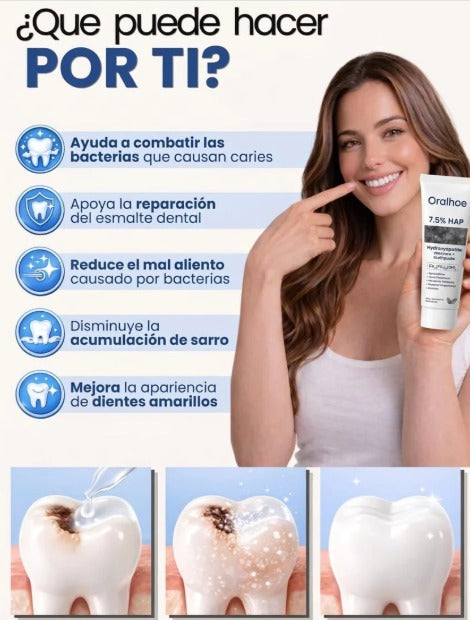 PASTA DENTAL REPARADORA CON HIDROXIAPATITA 7.5 % SIN FLUOR DE REPARACIÓN DE CARIES, REPARACIÓN DE ESMALTE, SALUD DE LAS ENCÍAS🦷