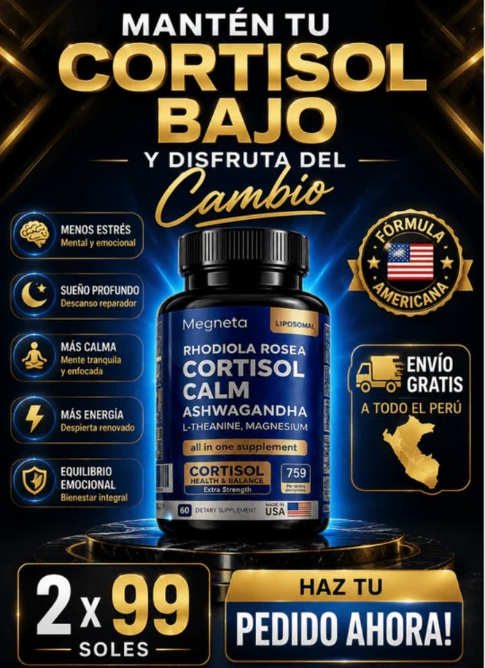 Cortisol Calm (Magneta) – Equilibrio Natural para el Estrés, Sueño y Energía-60 CAPSULAS