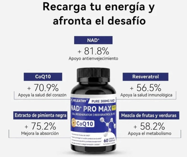 SUPLEMENTO NAD + PRO MAX GNE ANTIENVEJECIMIENTO + ENERGIA CELULAR (60 CÁPSULAS)
