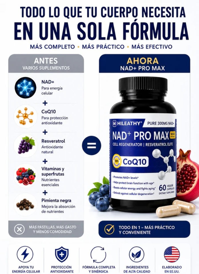 SUPLEMENTO NAD + PRO MAX GNE ANTIENVEJECIMIENTO + ENERGIA CELULAR (60 CÁPSULAS)