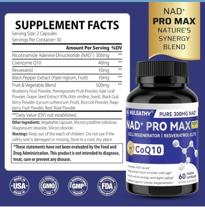 SUPLEMENTO NAD + PRO MAX GNE ANTIENVEJECIMIENTO + ENERGIA CELULAR (60 CÁPSULAS)