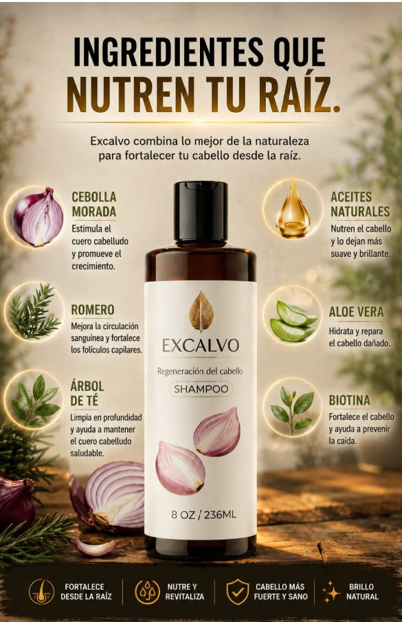 🔥SHAMPOO EXCALVO -Recupera la fuerza de tu cabello desde la raíz