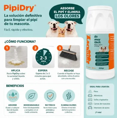 🐶🐱 PIPIDRY EN POLVO 300 gr ¡Limpiar los accidentes de tu mascota nunca fue tan fácil! ✨