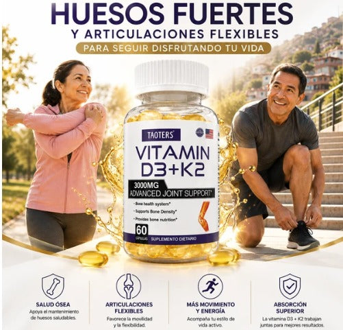 VITAMIN D3 + K2 TAOTER 3000MG Huesos Fuertes , articulaciones flexibles y una vida mas activa