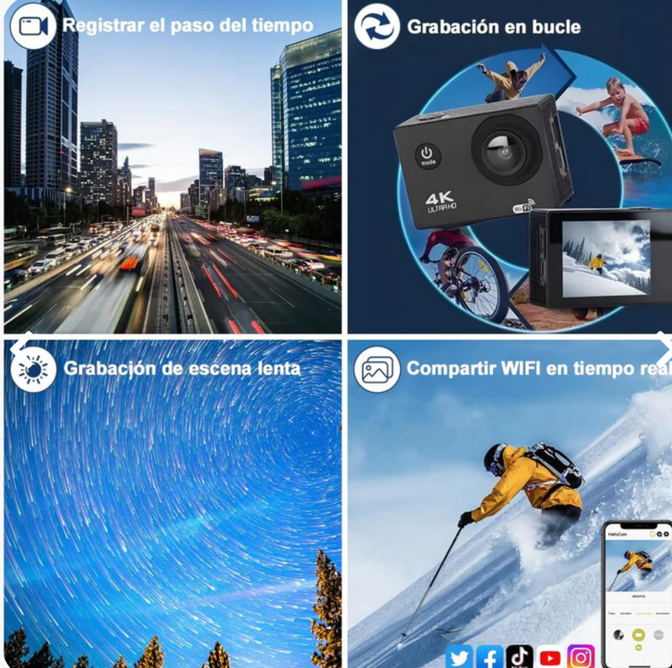 Camara Deportiva 4k 16MP WiFi Acuatico Deportes Videos Fotos