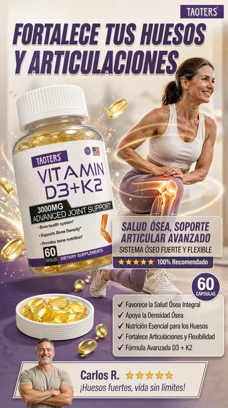 VITAMIN D3 + K2 TAOTER 3000MG Huesos Fuertes , articulaciones flexibles y una vida mas activa