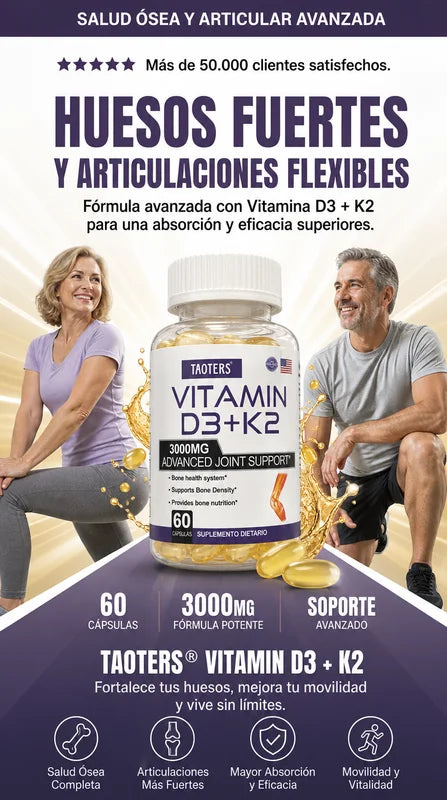 VITAMIN D3 + K2 TAOTER 3000MG Huesos Fuertes , articulaciones flexibles y una vida mas activa