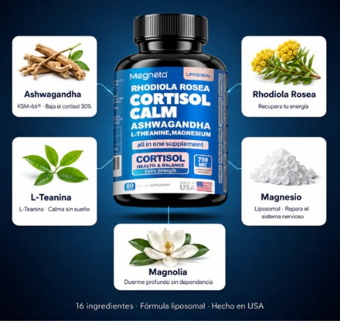 Cortisol Calm (Magneta) – Equilibrio Natural para el Estrés, Sueño y Energía-60 CAPSULAS
