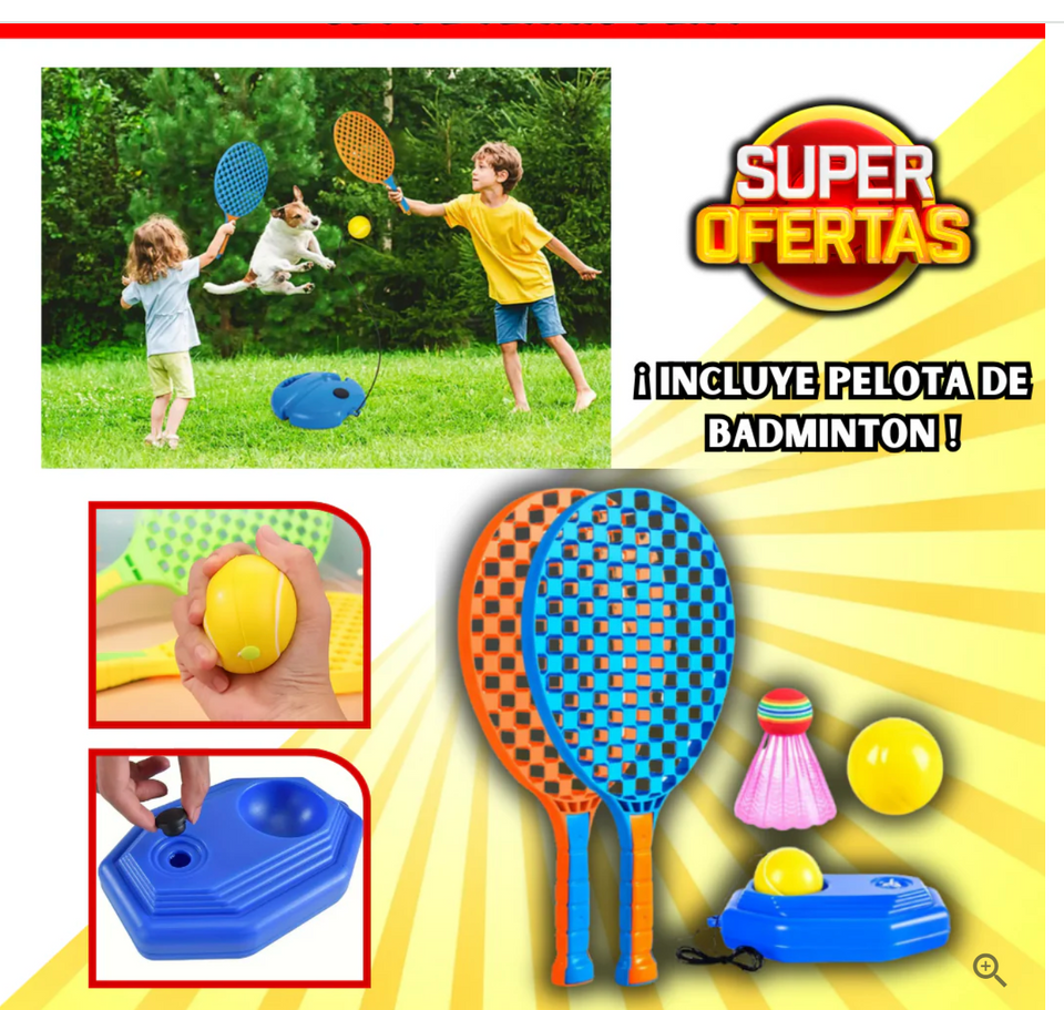 SET DE TENIS JUEGOS 3 EN 1 (2 Raquetas +2 pelotas de Tenis + 1 Bádminton)